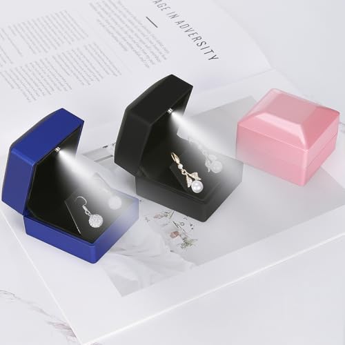LETURE LED Stud Earring Jewelry Gift Box for Proposal, Wedding, Engagement，Birthday Luxury Jewelry Gift Box with LED Light, Jewellry Display Box (Black) - Image 5