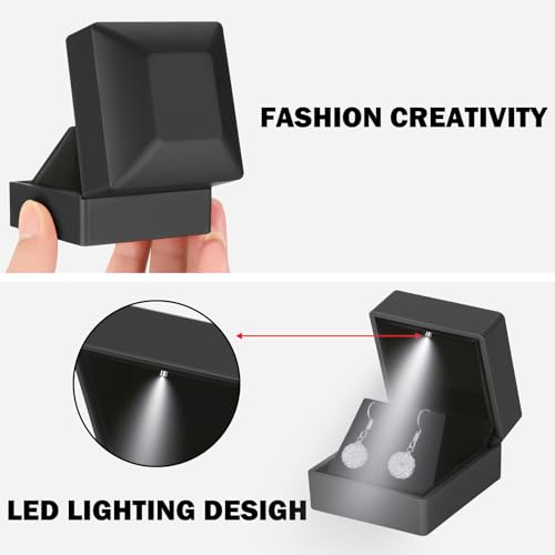 LETURE LED Stud Earring Jewelry Gift Box for Proposal, Wedding, Engagement，Birthday Luxury Jewelry Gift Box with LED Light, Jewellry Display Box (Black) - Image 3