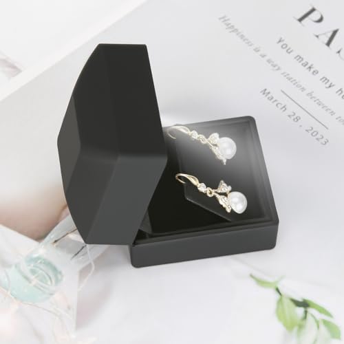 LETURE LED Stud Earring Jewelry Gift Box for Proposal, Wedding, Engagement，Birthday Luxury Jewelry Gift Box with LED Light, Jewellry Display Box (Black) - Image 4