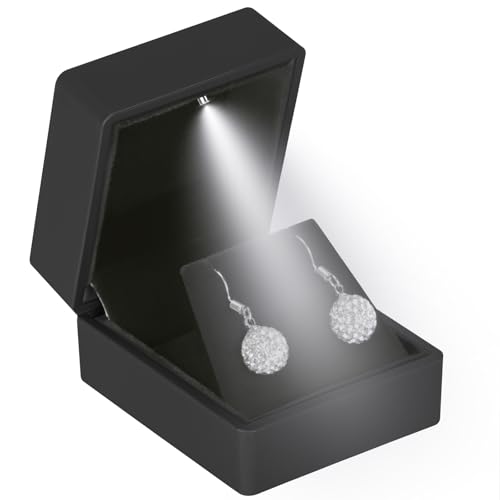 LETURE LED Stud Earring Jewelry Gift Box for Proposal, Wedding, Engagement，Birthday Luxury Jewelry Gift Box with LED Light, Jewellry Display Box (Black) - Image 1
