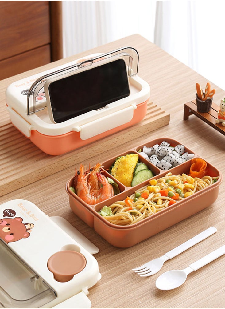 Perfii 1250ml Bento Lunch Box with Cutlery, Sauce box and 4 Compartments, Leak Proof Food Storage for Students, Office Worker and Dining Out  - Image 5