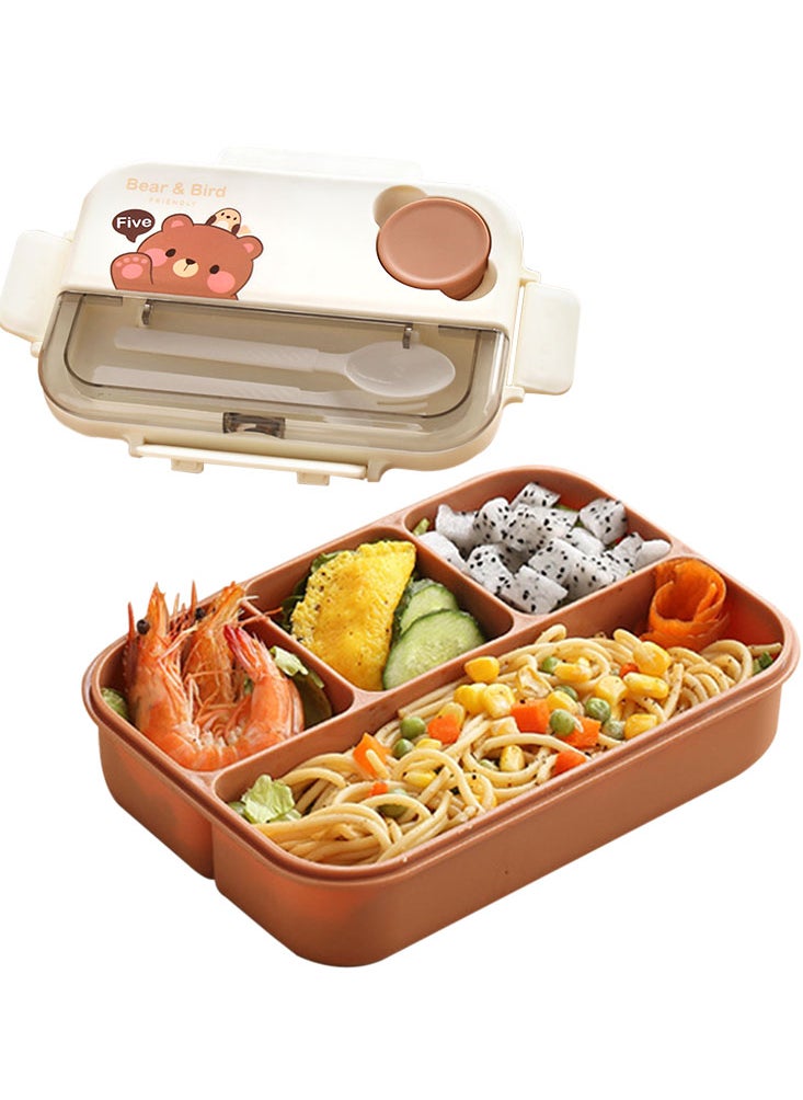Perfii 1250ml Bento Lunch Box with Cutlery, Sauce box and 4 Compartments, Leak Proof Food Storage for Students, Office Worker and Dining Out  - Image 1