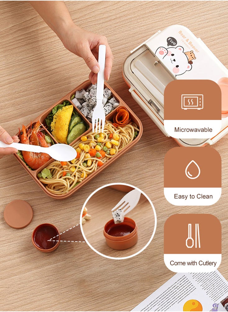 Perfii 1250ml Bento Lunch Box with Cutlery, Sauce box and 4 Compartments, Leak Proof Food Storage for Students, Office Worker and Dining Out  - Image 3