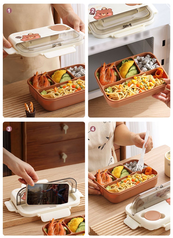 Perfii 1250ml Bento Lunch Box with Cutlery, Sauce box and 4 Compartments, Leak Proof Food Storage for Students, Office Worker and Dining Out  - Image 4