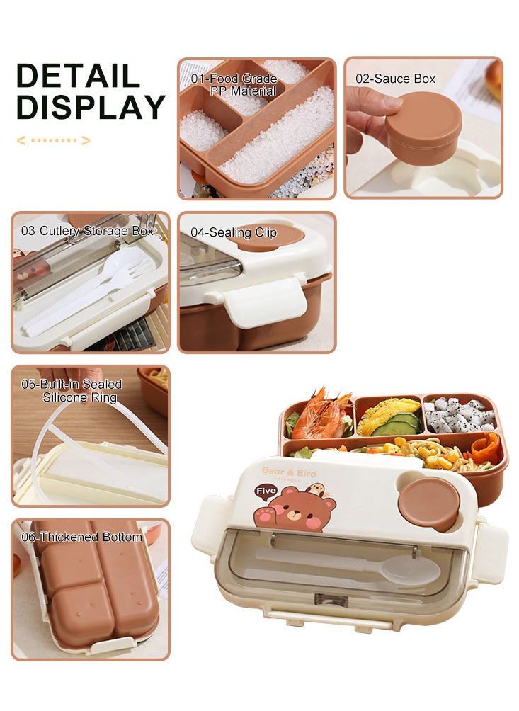 Perfii 1250ml Bento Lunch Box with Cutlery, Sauce box and 4 Compartments, Leak Proof Food Storage for Students, Office Worker and Dining Out  - Image 2