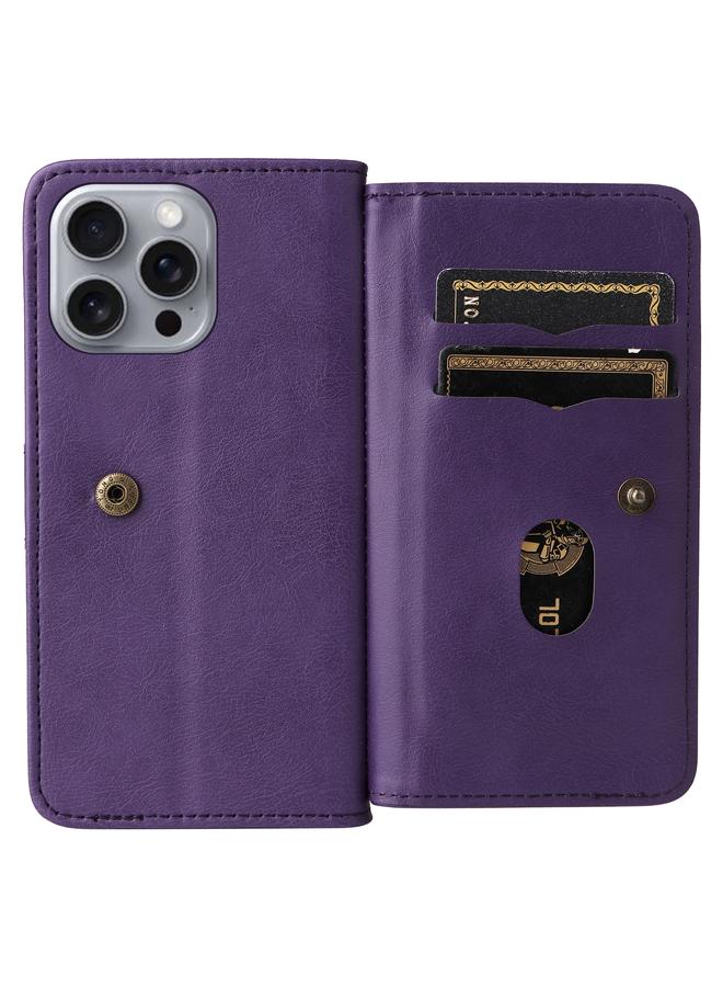 S-TOP Case For iPhone 16 Pro Max Multi-Function Wallet 10 Card Slots Leather Phone Case - Image 4