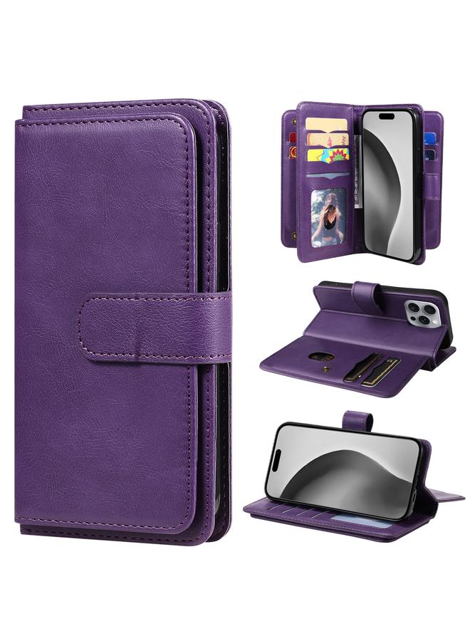S-TOP Case For iPhone 16 Pro Max Multi-Function Wallet 10 Card Slots Leather Phone Case - Image 1