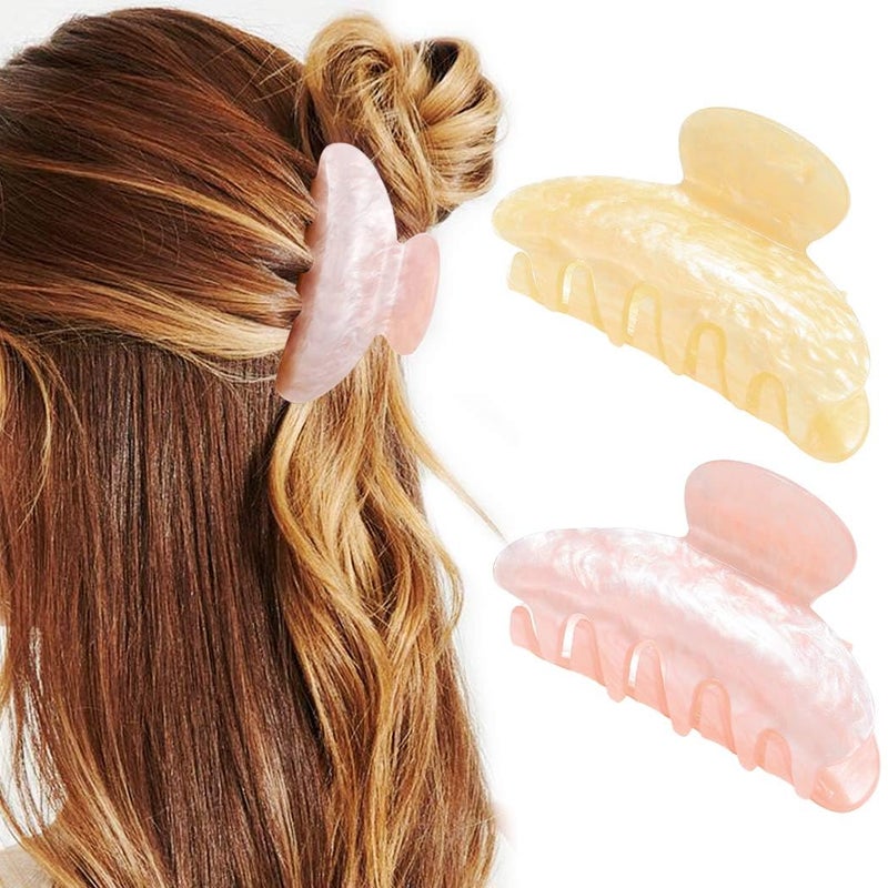 CAKURE Acrylic Claw Clips Pink Hair Clips Cute Hair Claw Barrettes Medium Nonslip Hair Claw Hair Accessories for Women and Girls (Pack of 2) (a-pink&champagne) - Image 1
