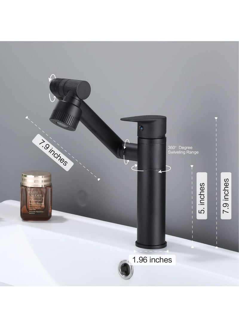 Captaintech 1080 Degree Swivel Faucet for Bathroom Sink, Matte Black Kitchen Faucet with Big Angle Rotate Spray Dual Function, Single Handle Vanity Faucet with Deck Plate, Lavatory Faucet - Image 2