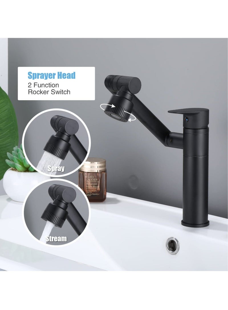 Captaintech 1080 Degree Swivel Faucet for Bathroom Sink, Matte Black Kitchen Faucet with Big Angle Rotate Spray Dual Function, Single Handle Vanity Faucet with Deck Plate, Lavatory Faucet - Image 3