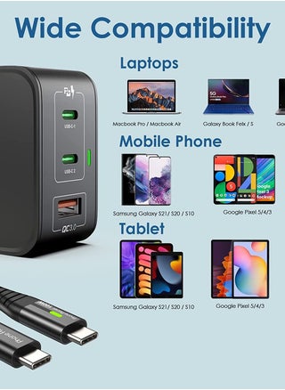 شاحن جان لتوصيل الطاقة 3.0 USB C بقدرة 65 واط وكيبل USB C سريع 100 واط بطول 2 متر مع مؤشر LED، محول سريع للسفر بـ3 منافذ UK متوافق مع ماك بوك برو/اير/ايفون 14 برو ماكس/S23 الترا/ستيم ديك/ديل XPS 13 - pzsku/Z265FC98F91B723A1C516Z/45/_/1681554801/6673d874-e9e6-4c80-9382-b4b8cc7d6c3c