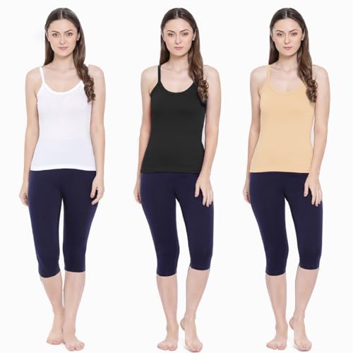 Rupa Softline Women Super Combed Cotton Camisole, Under-Shirt, Stretchable and Body-Hugging, Solid Color,Pack of 3 - Image 3