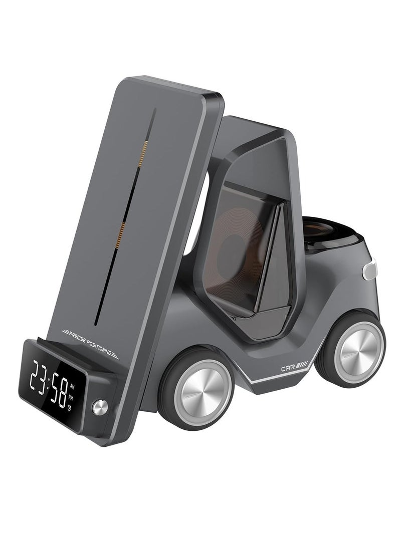 TIGER Wireless Charger Forklift 5-in-1 Smart Desktop Station -- 15W Phone Charging, 2.5W Smartwatch, 5W Earpod Charger | Type-C Input, Digital Clock, and Night Light | All-in-One Wireless Charging Solution for Phone, Watch, and Earbuds | Convenient and Space-Saving Design  - Image 1