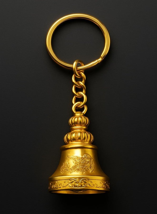 AEROSTARK Shiny Golden Guardian Bell Keychain | Polished Gold Protective Charm with Classic Engraving | Lucky Amulet for Motorcyclists, Travelers & Gifting | Durable Zinc Alloy Keyring Accessory - Image 3