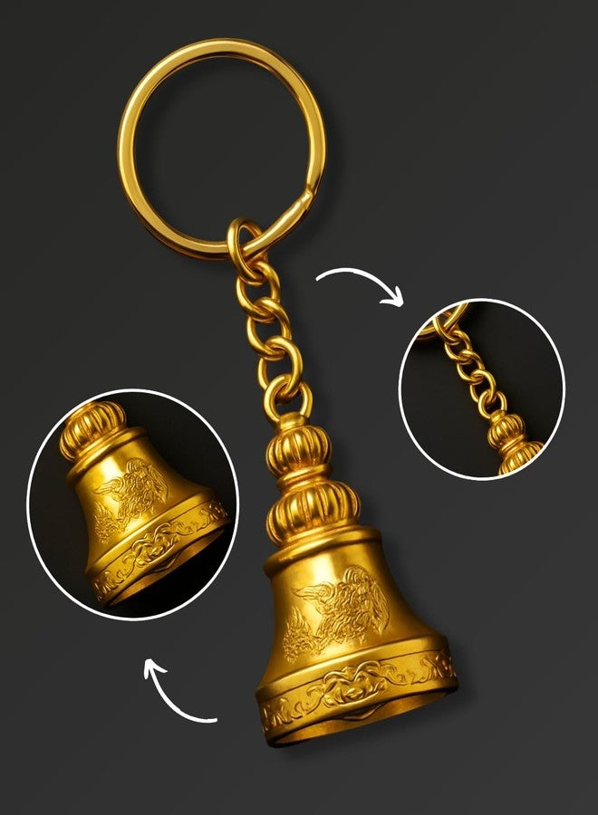 AEROSTARK Shiny Golden Guardian Bell Keychain | Polished Gold Protective Charm with Classic Engraving | Lucky Amulet for Motorcyclists, Travelers & Gifting | Durable Zinc Alloy Keyring Accessory - Image 5