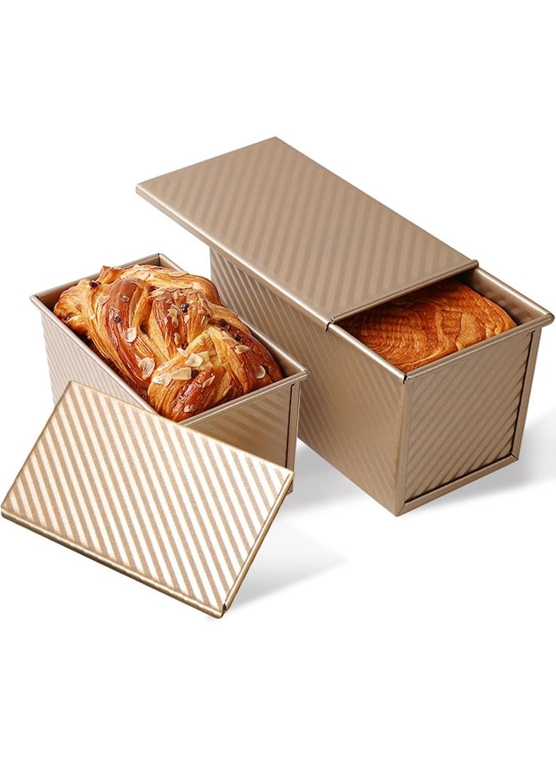 عربست عبوتان من قوالب خبز بولمان مع غطاء، سعة 1 رطل من العجين أو 0.5 رطل من العجين، مصنوعة من الفولاذ الكربوني المموج، قالب خبز ساندويتش غير لاصق مع غطاء - Image 1