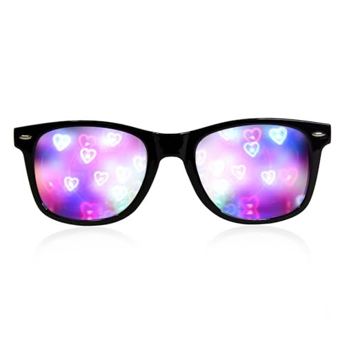 GloFX GloFX Ultimate Heart Diffraction Glasses 3D Rainbow Hearts Effect with Black Frames Great Festival Concert and Rave Accessory