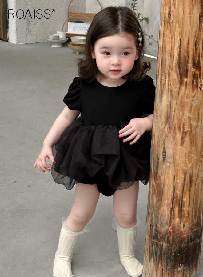 roaiss Baby Girls Playsuit, Adorable Solid Bodysuit, Short Sleeve Jumpsuit, Elegant Romper Dress, Newborn Tutu Dress, Easy to Wear and Change Diapers  - Image 4