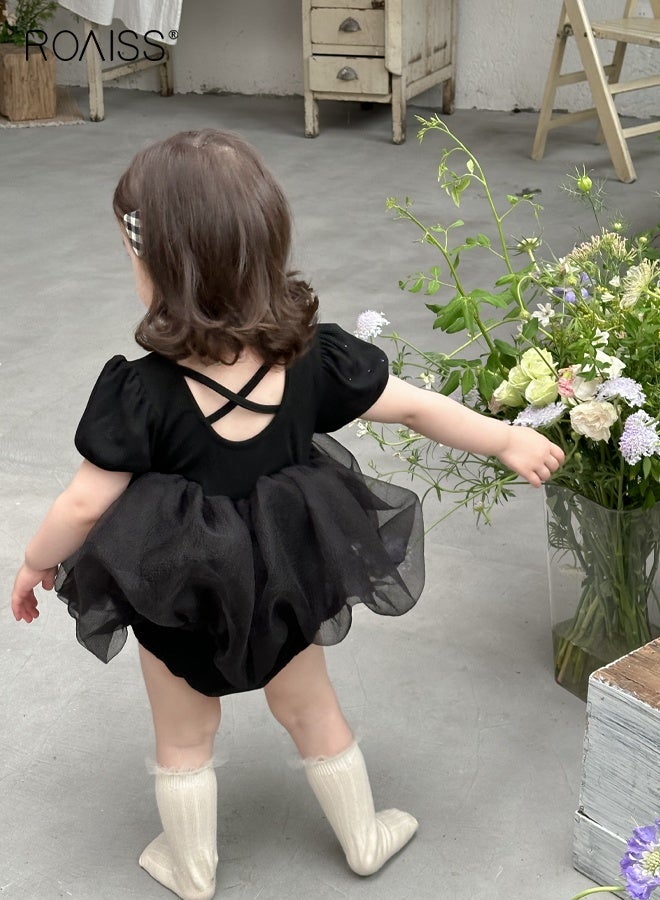 roaiss Baby Girls Playsuit, Adorable Solid Bodysuit, Short Sleeve Jumpsuit, Elegant Romper Dress, Newborn Tutu Dress, Easy to Wear and Change Diapers  - Image 5