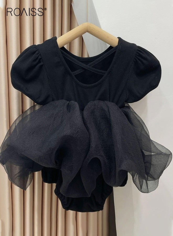 roaiss Baby Girls Playsuit, Adorable Solid Bodysuit, Short Sleeve Jumpsuit, Elegant Romper Dress, Newborn Tutu Dress, Easy to Wear and Change Diapers  - Image 2