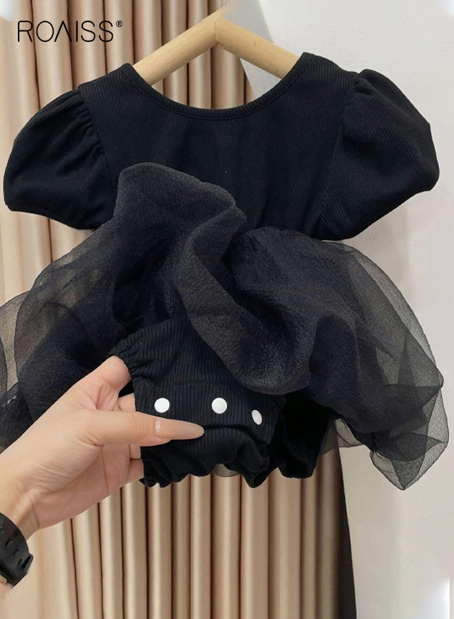roaiss Baby Girls Playsuit, Adorable Solid Bodysuit, Short Sleeve Jumpsuit, Elegant Romper Dress, Newborn Tutu Dress, Easy to Wear and Change Diapers  - Image 3