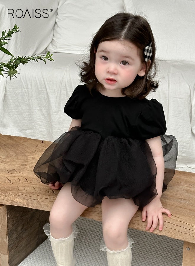 roaiss Baby Girls Playsuit, Adorable Solid Bodysuit, Short Sleeve Jumpsuit, Elegant Romper Dress, Newborn Tutu Dress, Easy to Wear and Change Diapers  - Image 1