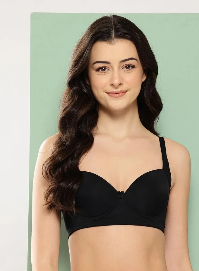 Leading Lady Black Solid Lightly Padded Non Wired T-Shirt Bra