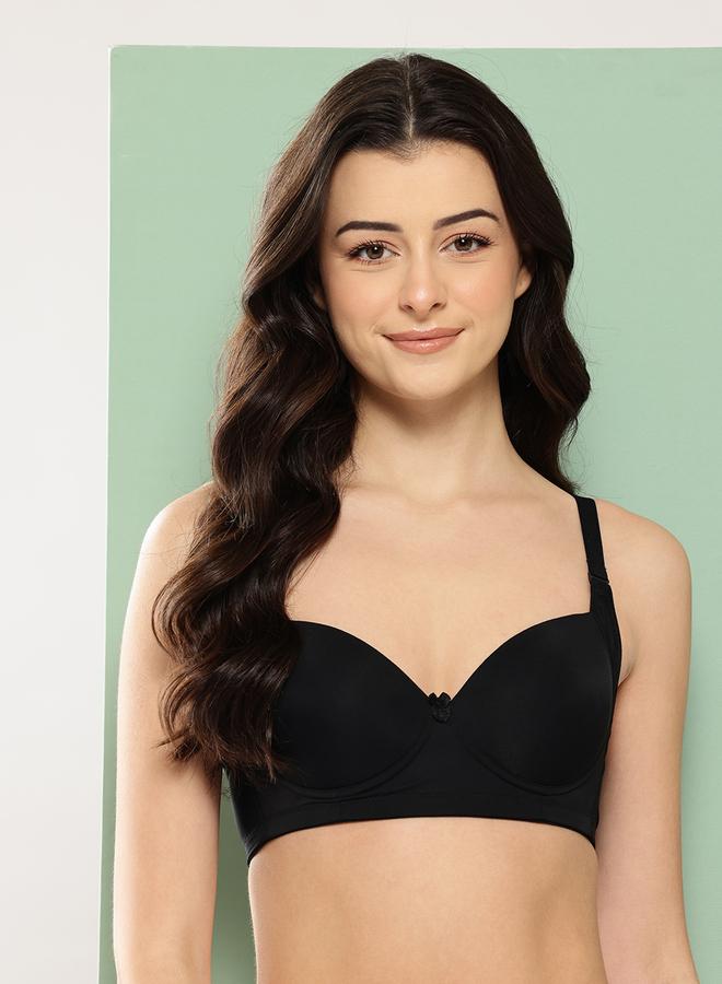 Leading Lady Black Solid Lightly Padded Non Wired T-Shirt Bra - Image 1