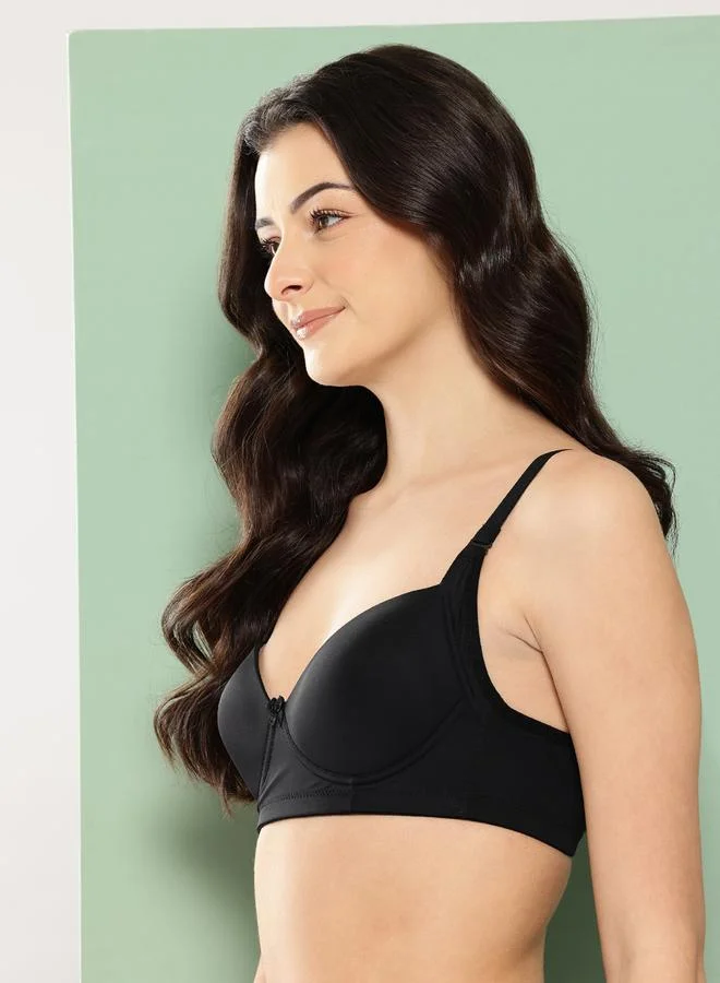 Leading Lady Black Solid Lightly Padded Non Wired T-Shirt Bra
