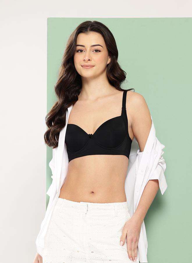 Leading Lady Black Solid Lightly Padded Non Wired T-Shirt Bra - Image 4