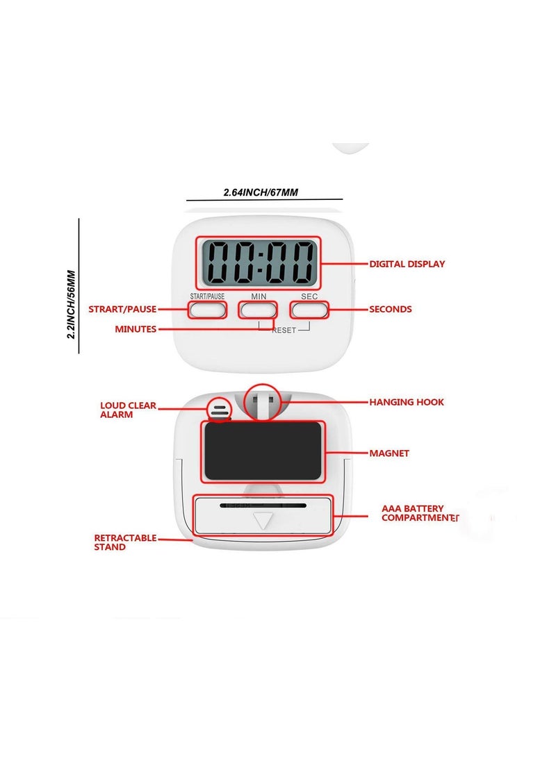 SGMSC SGMSC Digital Kitchen Timer Magnetic Countdown Pomodoro Timer with Loud Alarm Big Digit Back Stand Hanging Hole for Cooking Shower Bathroom Kids Teacher 1 pcs  - Image 3