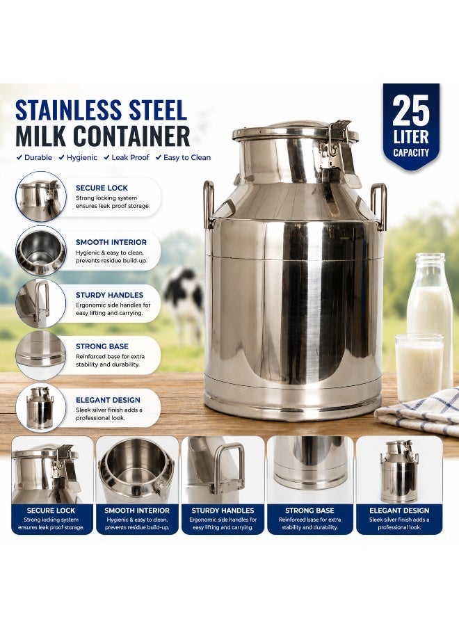 Stainless Steel Milk Container, 25 Liter Capacity - Image 1