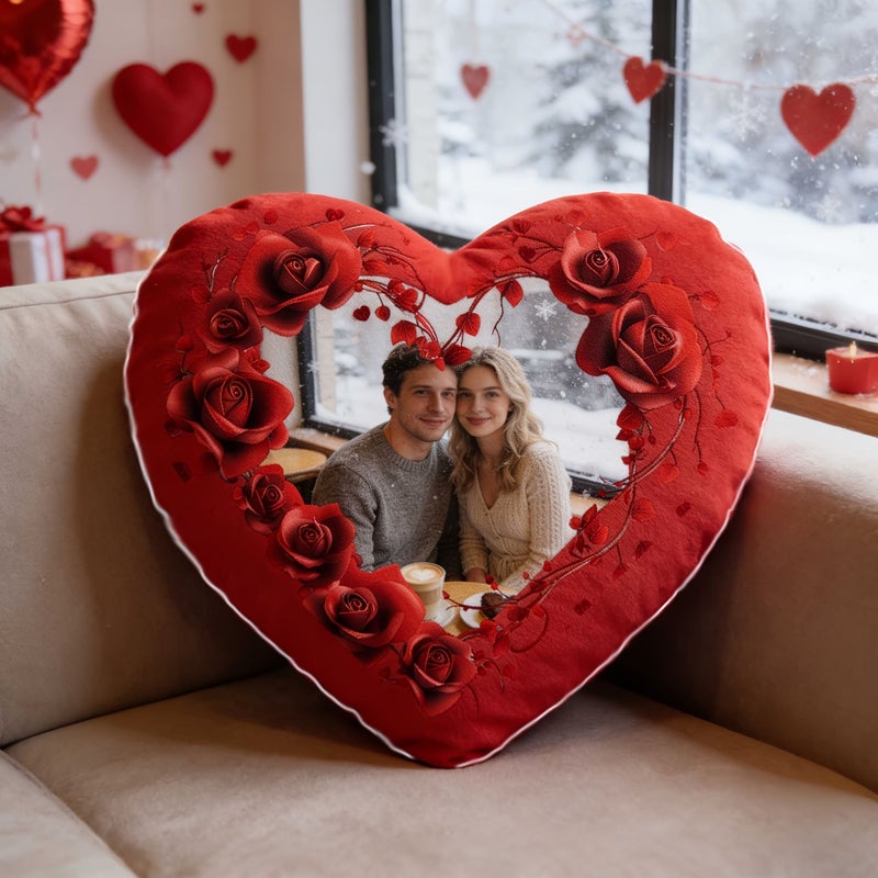 Personalized Heart Shaped Photo Pillow Red 30cm Double Sided Gift - Image 2