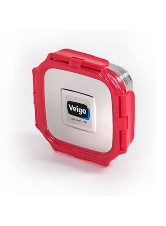Veigo Veigo Original Stainless Steel Medium Snack Box (330 ml)| Airtight & Leakproof| Freezer & Dishwasher Safe| Snacks Box for School|Silicone Ring & Polymer Frame| Safe Lid Lock| Red  - Image 1