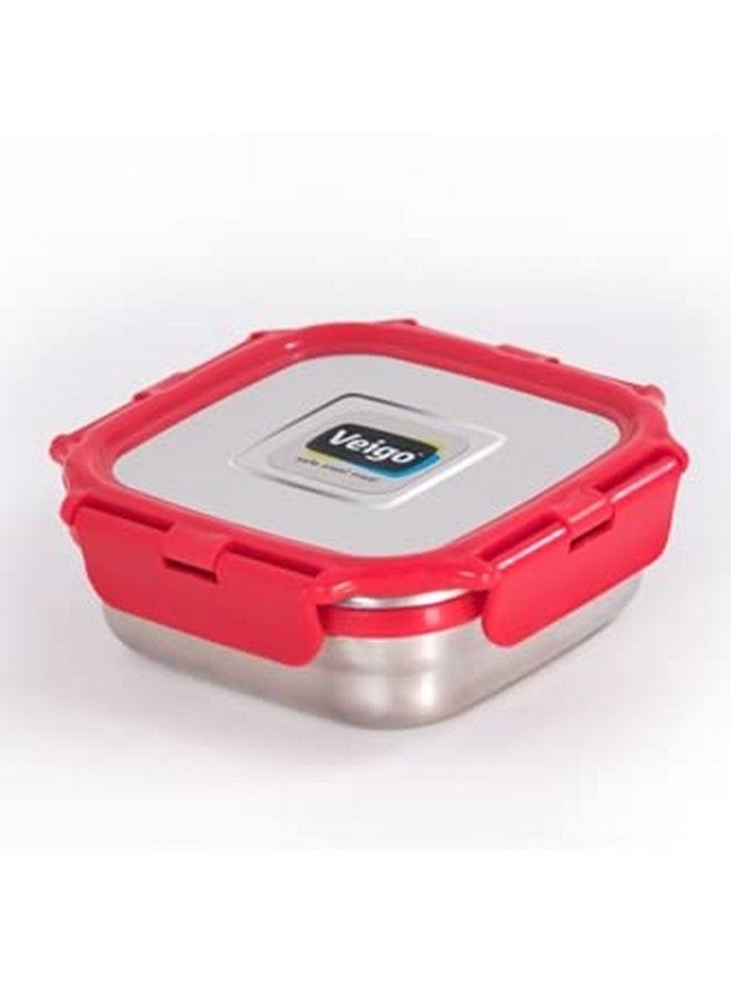 Veigo Veigo Original Stainless Steel Medium Snack Box (330 ml)| Airtight & Leakproof| Freezer & Dishwasher Safe| Snacks Box for School|Silicone Ring & Polymer Frame| Safe Lid Lock| Red  - Image 2