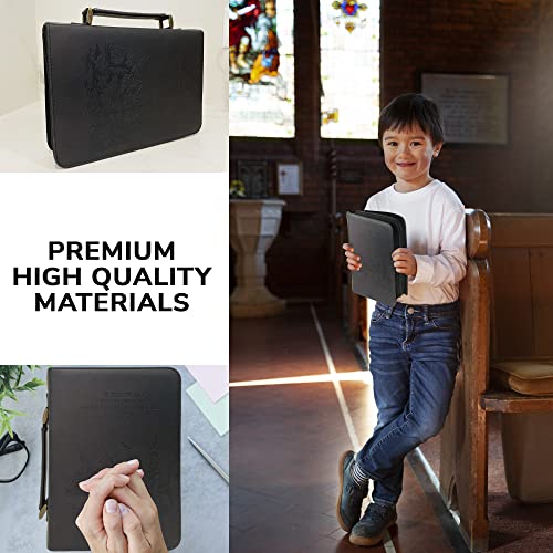 DEHITE Bible Cover Case for Women and Men – Leather Bible Carrying Bag Extra Large Size – Fits Book 11.12 x 8 x 2.12 in – Pen Slots – Zippered Pocket – Premium Faux Leather – Black Christian Gift - Image 5