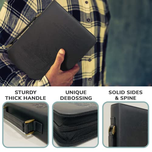 DEHITE Bible Cover Case for Women and Men – Leather Bible Carrying Bag Extra Large Size – Fits Book 11.12 x 8 x 2.12 in – Pen Slots – Zippered Pocket – Premium Faux Leather – Black Christian Gift - Image 2