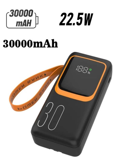 Power Bank 30000mAh Large Battery Capacity Multiple Input And Output Built-in LED Flashlight and Large Digital Display and Built-in 2 Cables For Charging Tablet Cell Phones Digi Cams And Gaming