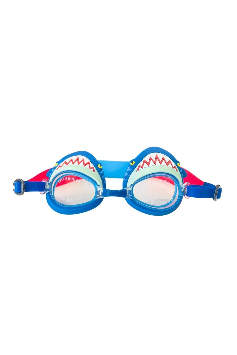 Aqua2ude Mini Meg Attach Kids Swim Goggles  Blue Shark Teeth Design, Uv Protection, Anti-Fog, Latex-Free Silicone With Hard Case, Ages 3+ - Image 1