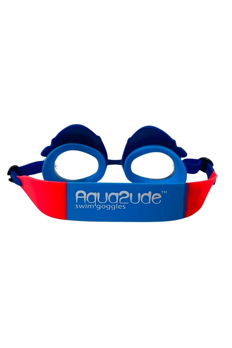 Aqua2ude Mini Meg Attach Kids Swim Goggles  Blue Shark Teeth Design, Uv Protection, Anti-Fog, Latex-Free Silicone With Hard Case, Ages 3+ - Image 2