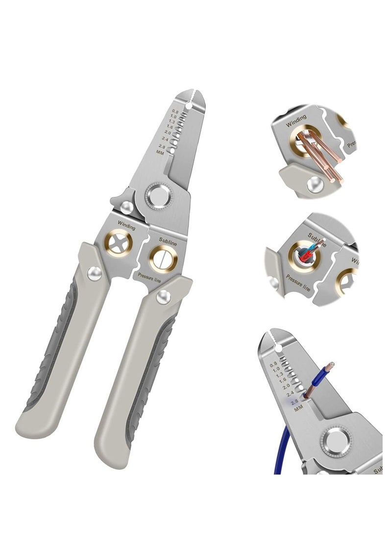 EHOME Special Wire Stripper for Electrician, 6 in 1 Multifunction Wire Pliers Tool for Electric Cable Stripping Cutting Cable Stripper and Crimping (Grey)  - Image 1