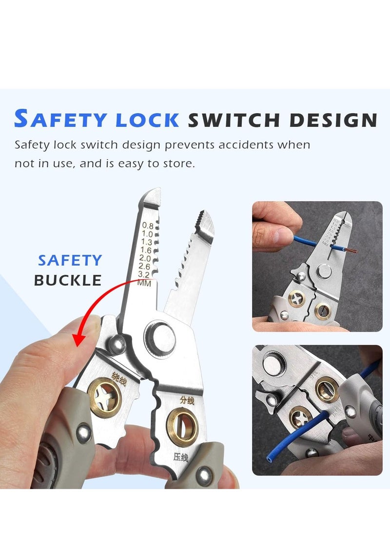 EHOME Special Wire Stripper for Electrician, 6 in 1 Multifunction Wire Pliers Tool for Electric Cable Stripping Cutting Cable Stripper and Crimping (Grey)  - Image 3