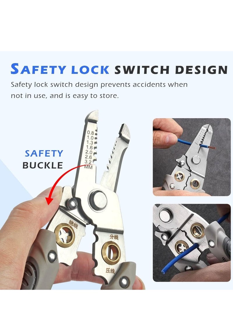 EHOME Special Wire Stripper for Electrician, 6 in 1 Multifunction Wire Pliers Tool for Electric Cable Stripping Cutting Cable Stripper and Crimping (Grey)  - Image 5