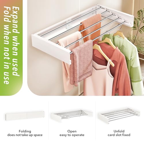 ZdwCyl Wall Mounted Drying Rack,32 inches,Foldbale, Clothes Drying Rack,Laundry Drying Rack Wall Mount,Drying Rack Clothing Space Saver,Retractable,Collapsible,Folding Laundry Rack,White - Image 4