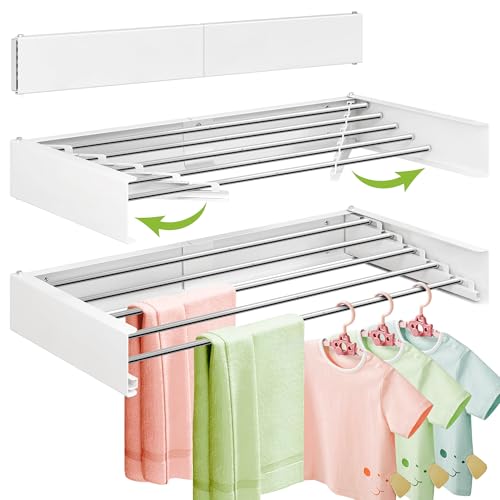 ZdwCyl Wall Mounted Drying Rack,32 inches,Foldbale, Clothes Drying Rack,Laundry Drying Rack Wall Mount,Drying Rack Clothing Space Saver,Retractable,Collapsible,Folding Laundry Rack,White - Image 1