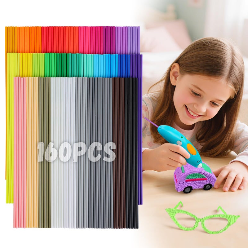 Biubee 32 Colors 3D Pen Filament Refills Compatible with 3Doodler Start+ Only - Safe & Low Temperature PCL, 2.5mm 3D Printer Doodler Pen Refill Packs for Kids Birthday Gift, 160pcs - Image 1