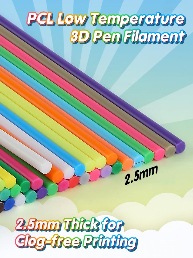 Biubee 32 Colors 3D Pen Filament Refills Compatible with 3Doodler Start+ Only - Safe & Low Temperature PCL, 2.5mm 3D Printer Doodler Pen Refill Packs for Kids Birthday Gift, 160pcs - Image 5