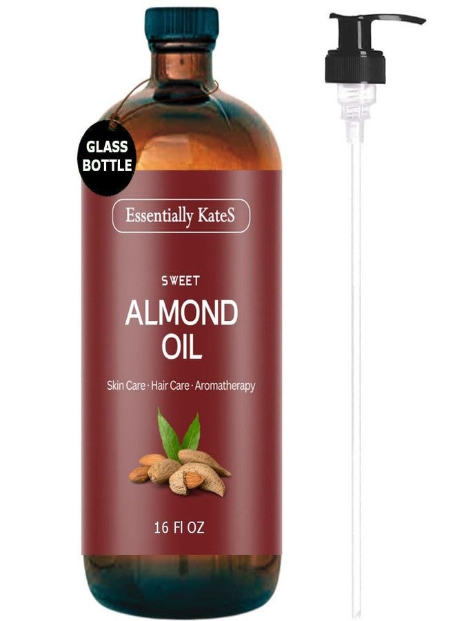 Essentially KateS Sweet Almond Oil 16 fl oz (Glass Bottle)- 100% Pure and Natural, Hexane Free - Skin, Hair, Body - Massage Oil - Image 1