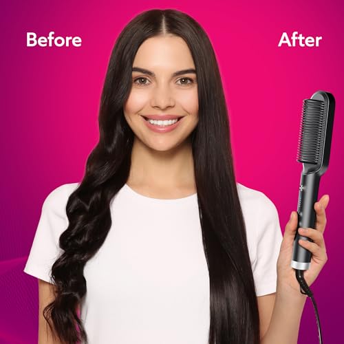 AGARO فرشاة تمليس الشعر AGARO، مشط تمليس الشعر للنساء، تسخين سريع، عناية أيونية، 5 إعدادات للحرارة، مكواة تمليس الشعر، فرشاة ساخنة، تمنح شعرًا مستقيمًا طبيعيًا في 5 دقائق، أسود، HSB2107 - Image 5
