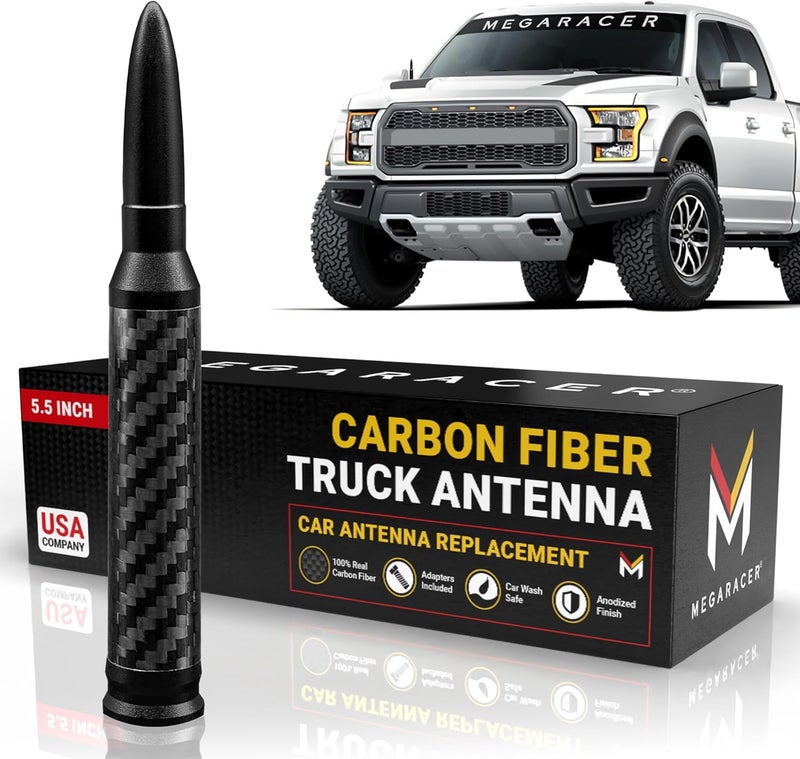 Mega Racer 100% Real Carbon Fiber Black Antenna - 5.5 Inch Universal Fit, 6061 Solid Aluminum, Anti-Theft Design, Car Wash Safe, Antenna Replacement, Pack of 1 Multi-use well optimized build - Image 1